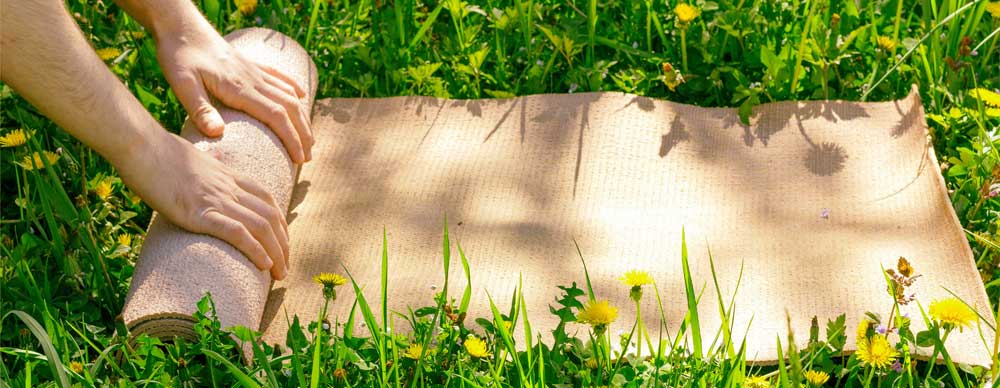 Photo of a yoga mat laying in grass